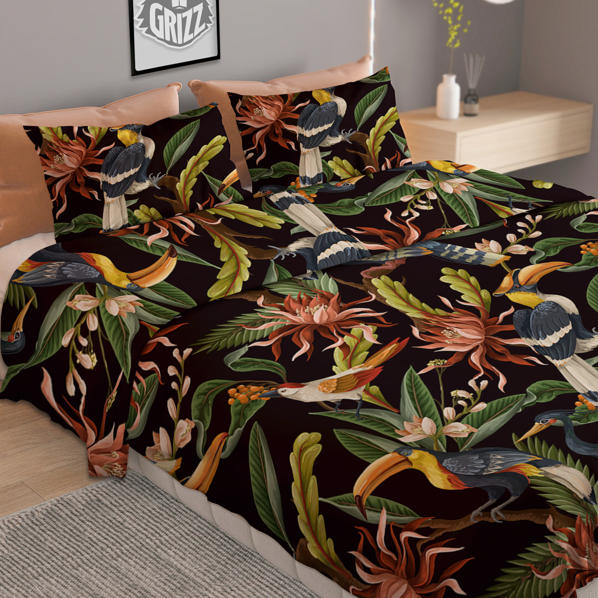 Jungle Tropical Hawaiian Vintage Print Pattern Duvet Cover Bedding Set