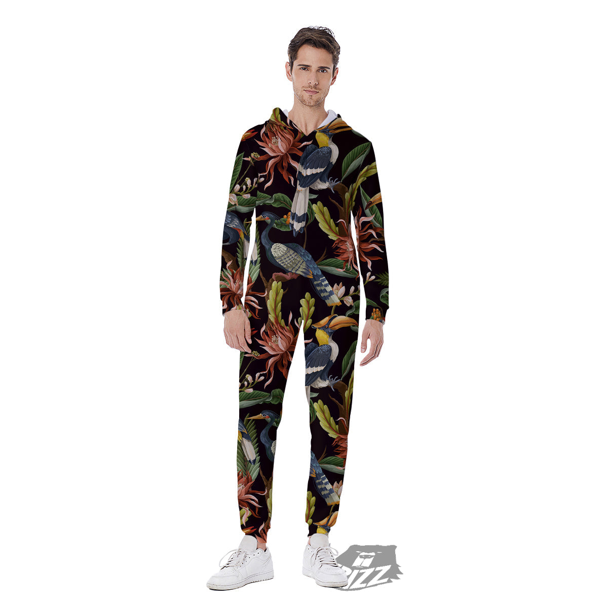 Jungle Tropical Hawaiian Vintage Print Pattern Men's Jumpsuit-grizzshop