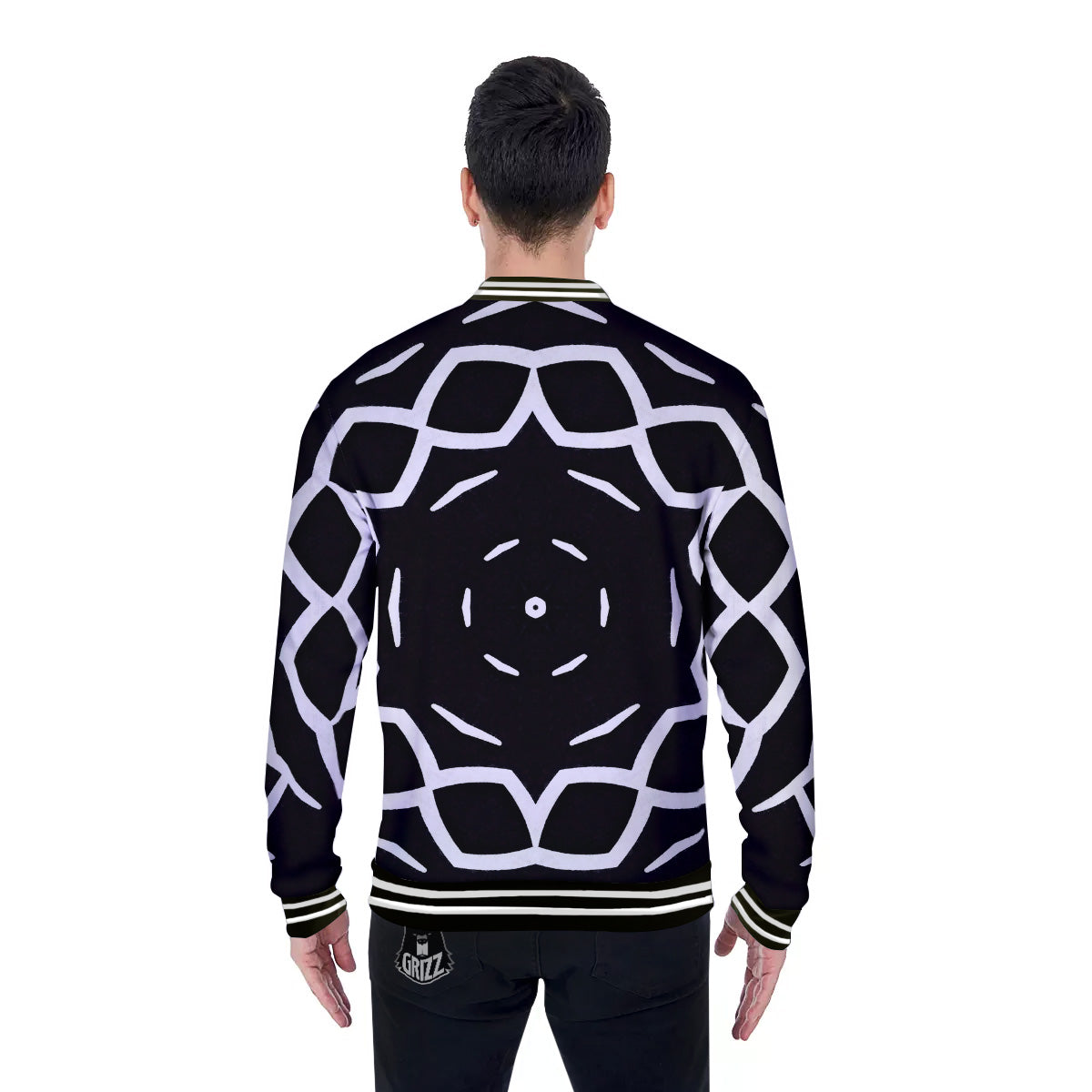 Kaleidoscope Black Print Baseball Jacket-grizzshop