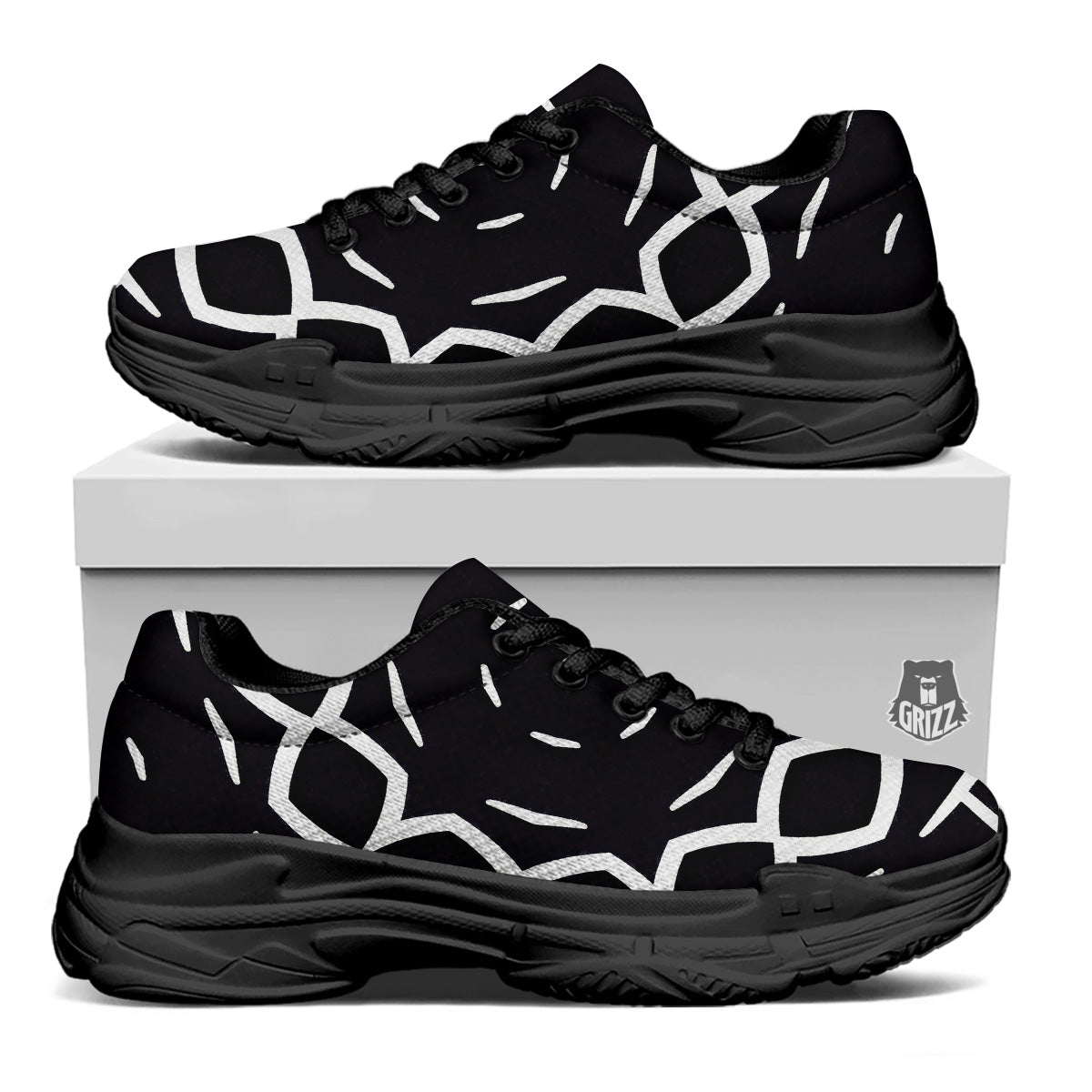Kaleidoscope Black Print Black Chunky Shoes-grizzshop