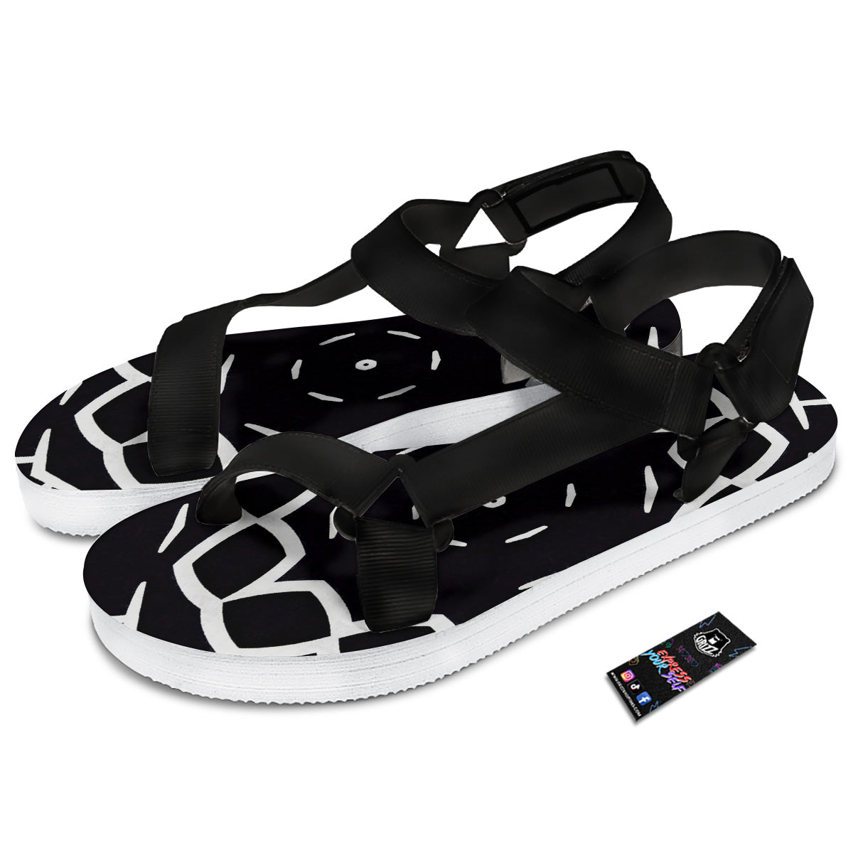 Kaleidoscope Black Print Black Open Toe Sandals-grizzshop