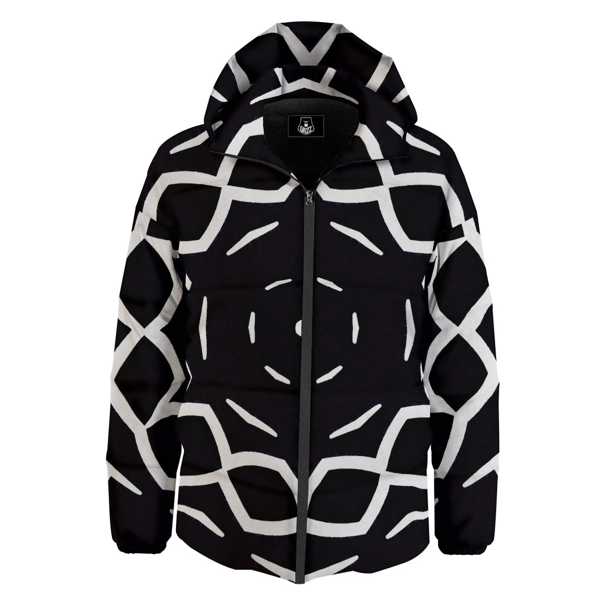 Kaleidoscope Black Print Down Jacket-grizzshop