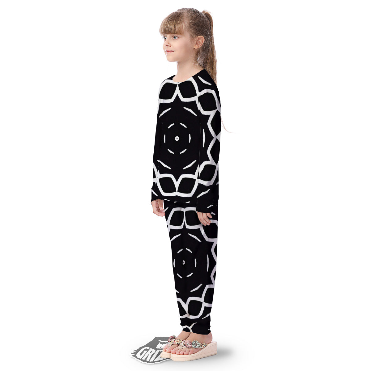 Kaleidoscope Black Print Kid's Pajamas-grizzshop