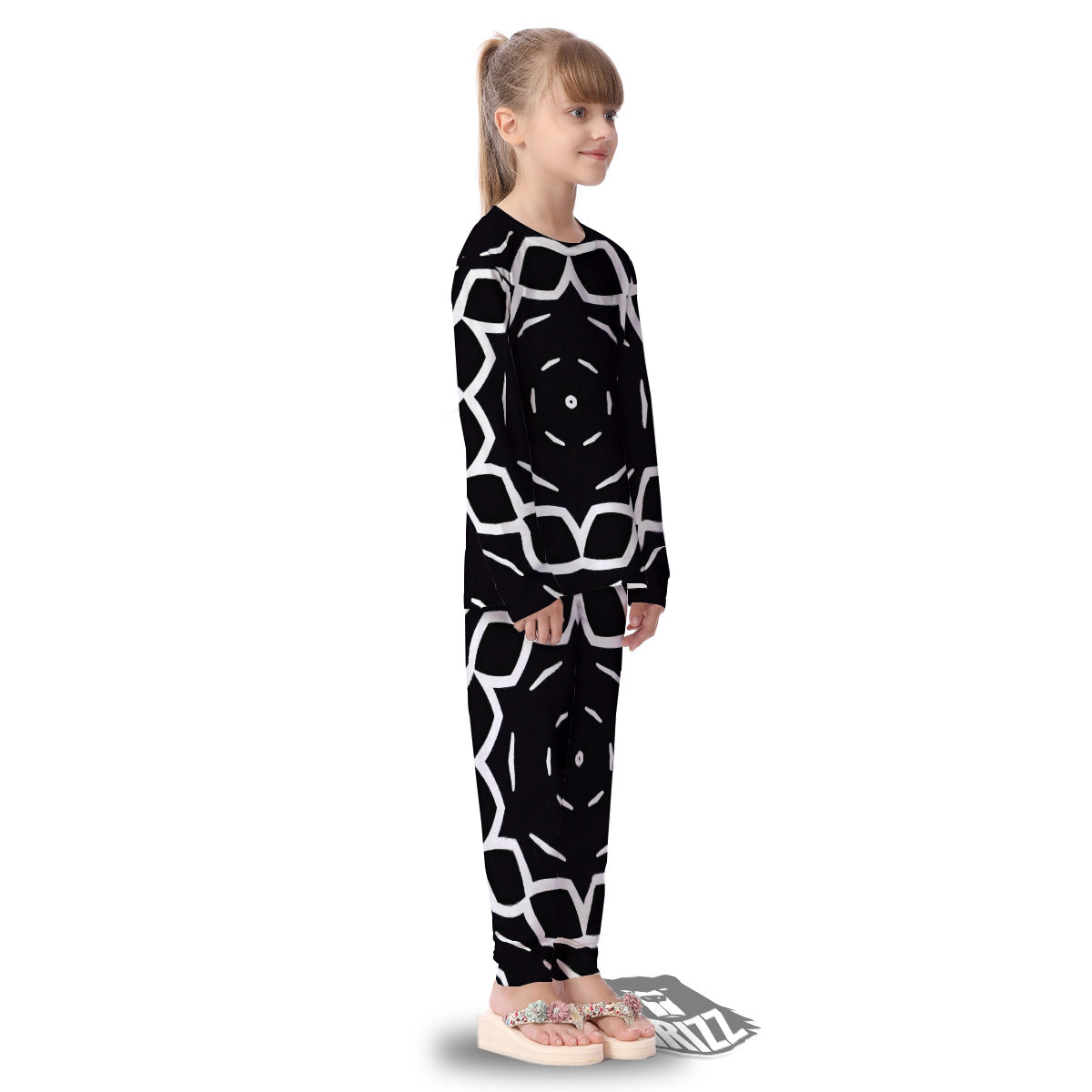 Kaleidoscope Black Print Kid's Pajamas-grizzshop