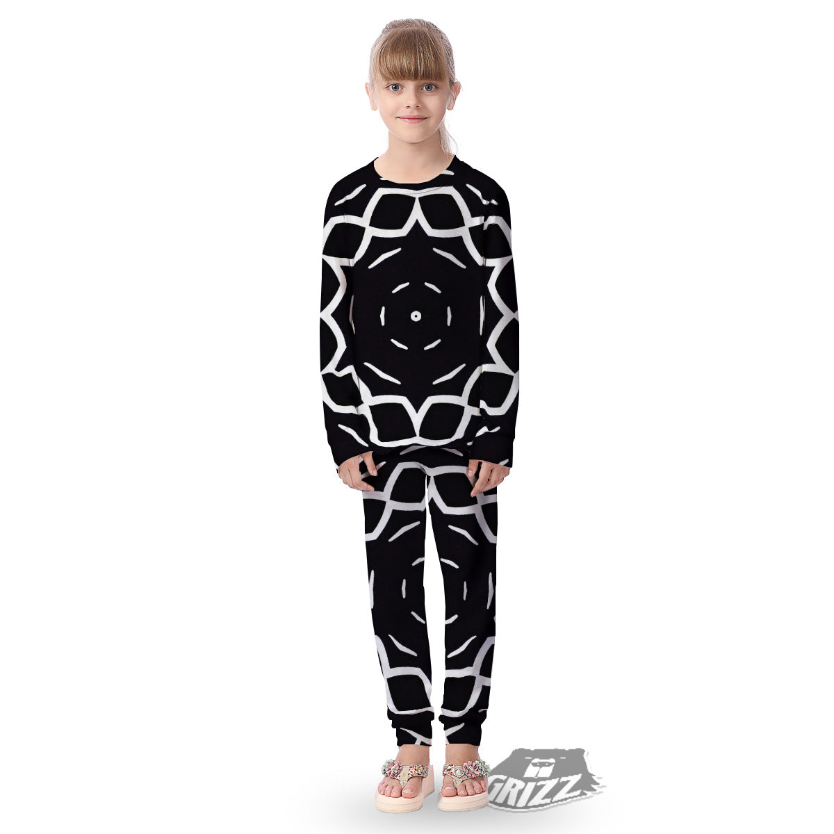 Kaleidoscope Black Print Kid's Pajamas-grizzshop