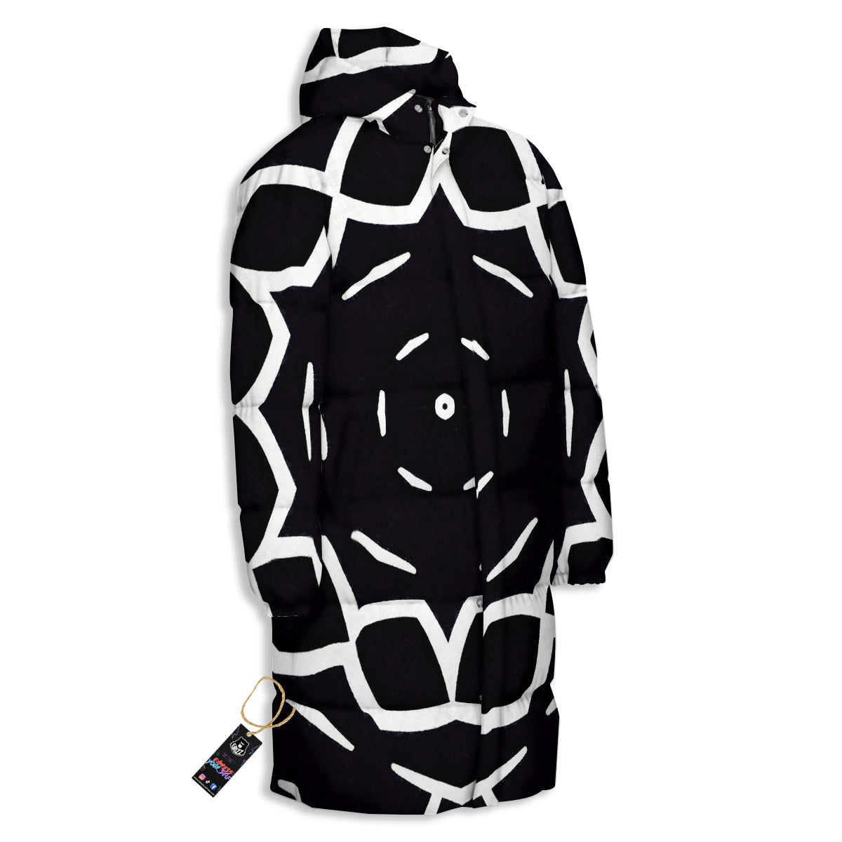 Kaleidoscope Black Print Long Down Jacket-grizzshop