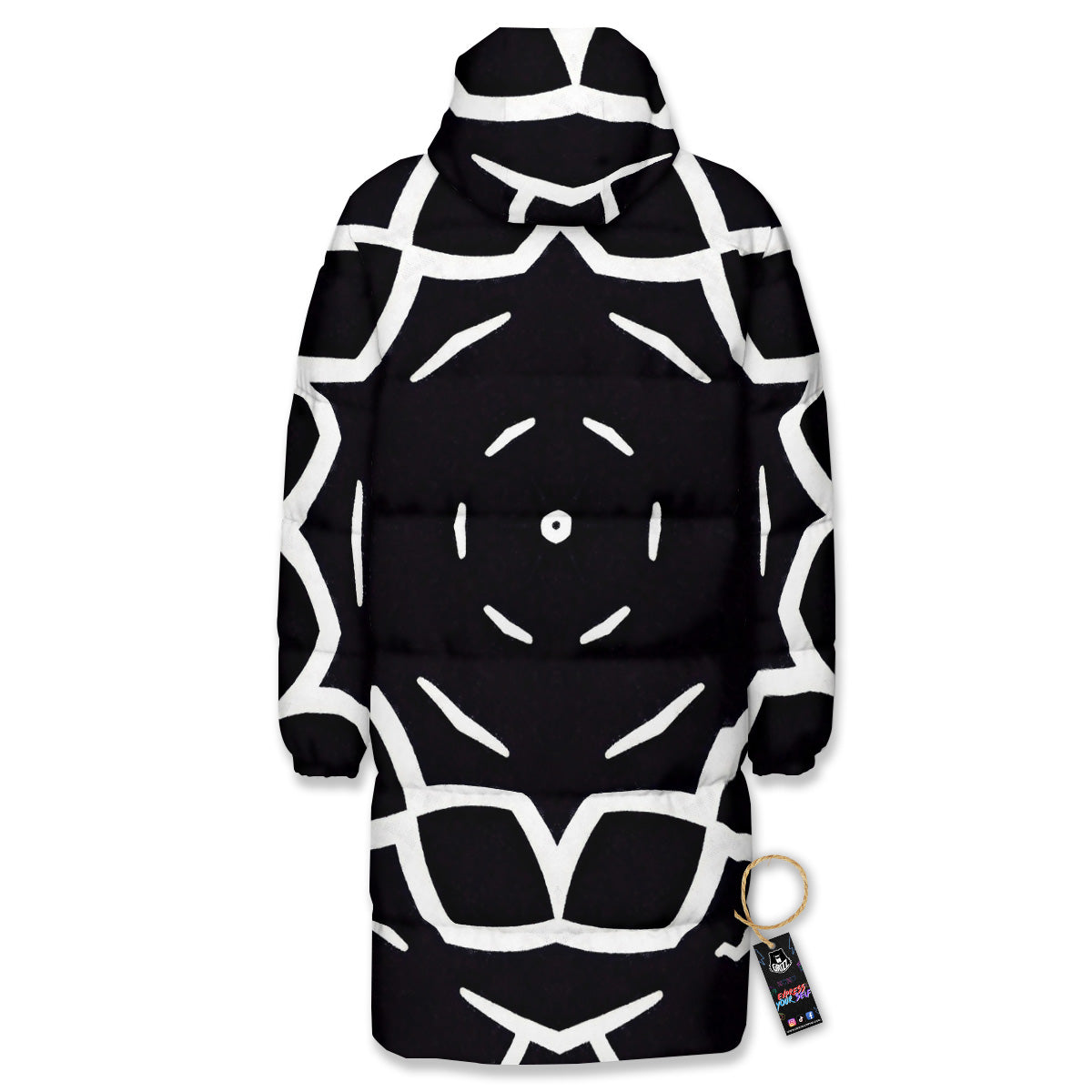 Kaleidoscope Black Print Long Down Jacket-grizzshop