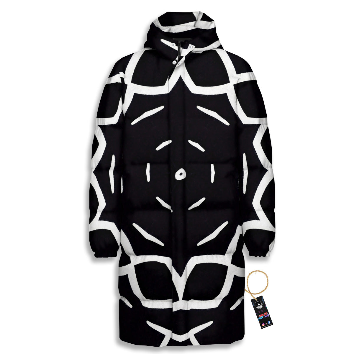 Kaleidoscope Black Print Long Down Jacket-grizzshop