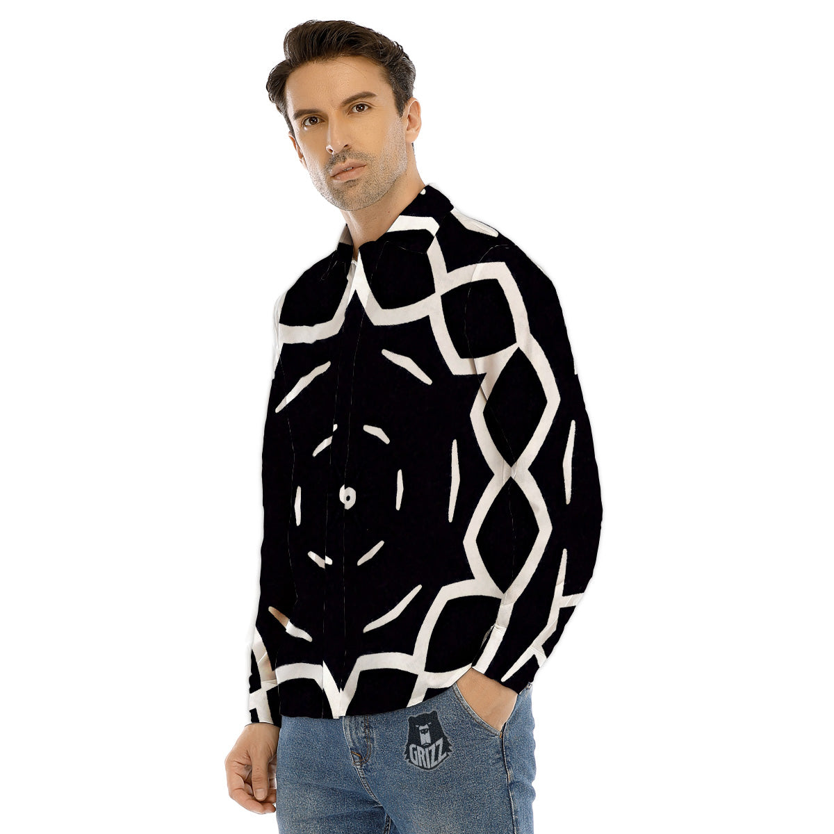 Kaleidoscope Black Print Men's Dress Shirts-grizzshop