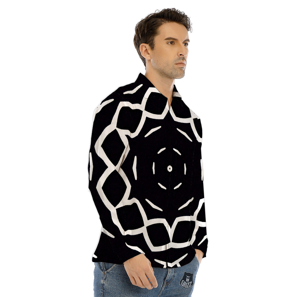 Kaleidoscope Black Print Men's Dress Shirts-grizzshop