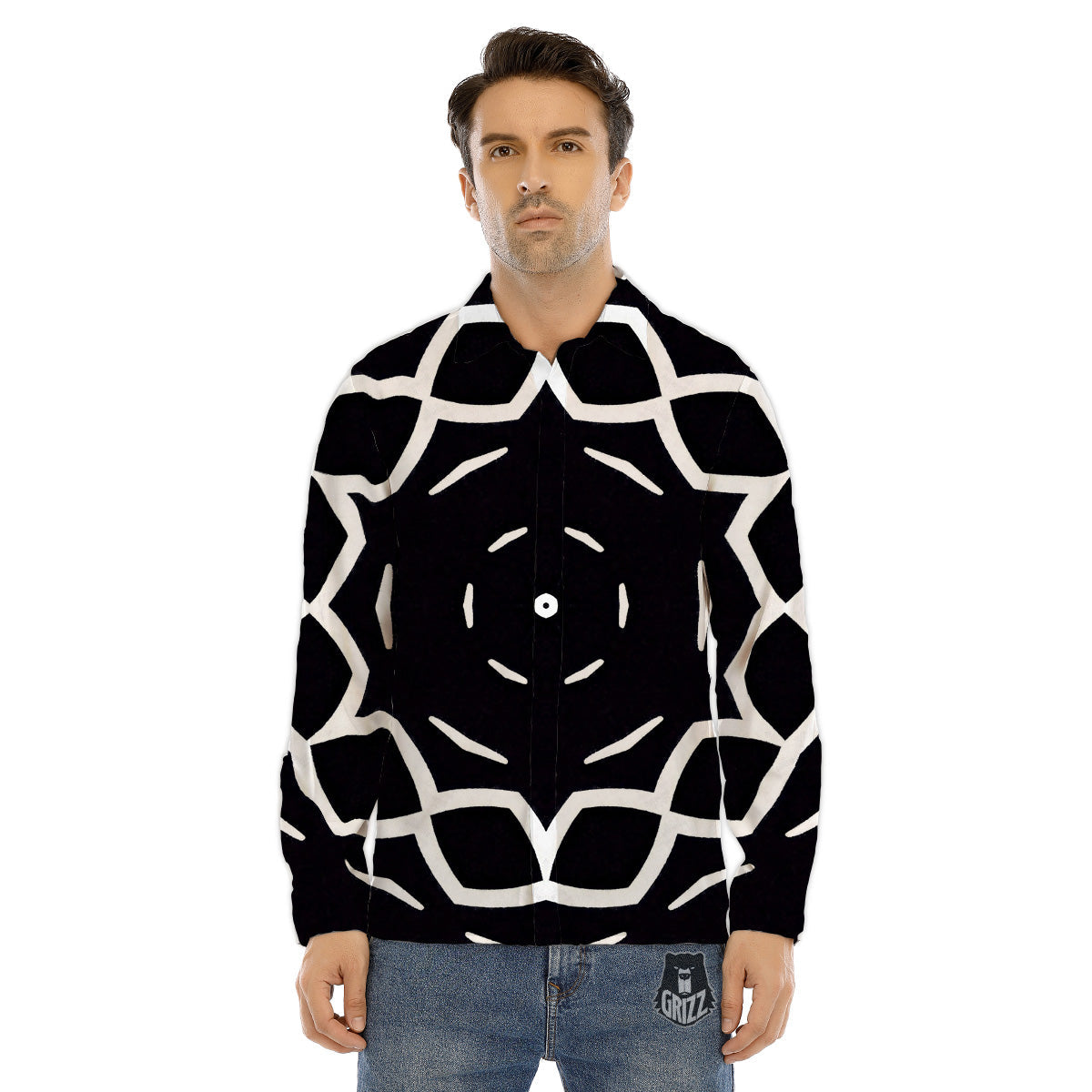 Kaleidoscope Black Print Men's Dress Shirts-grizzshop