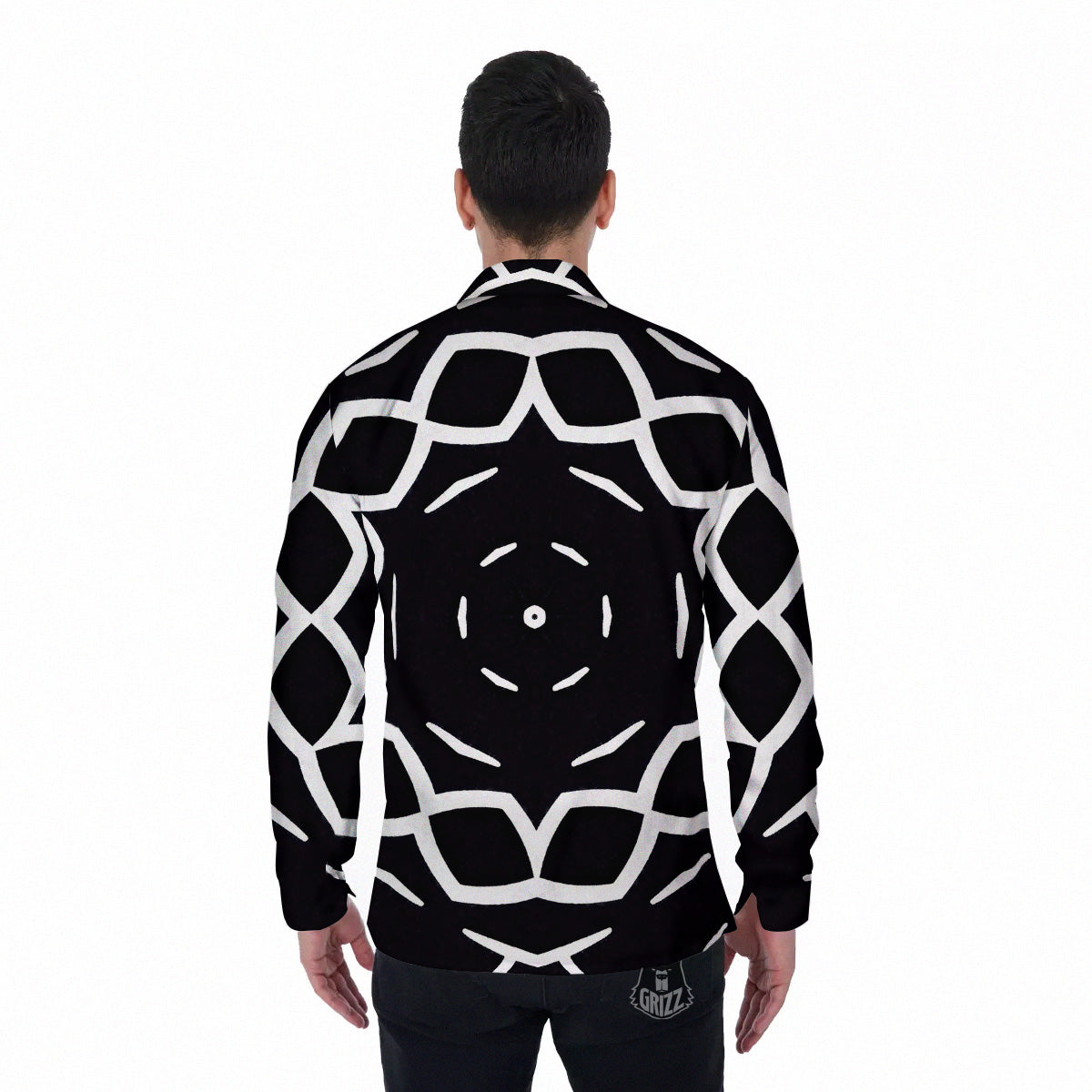 Kaleidoscope Black Print Men's Long Sleeve Shirts-grizzshop