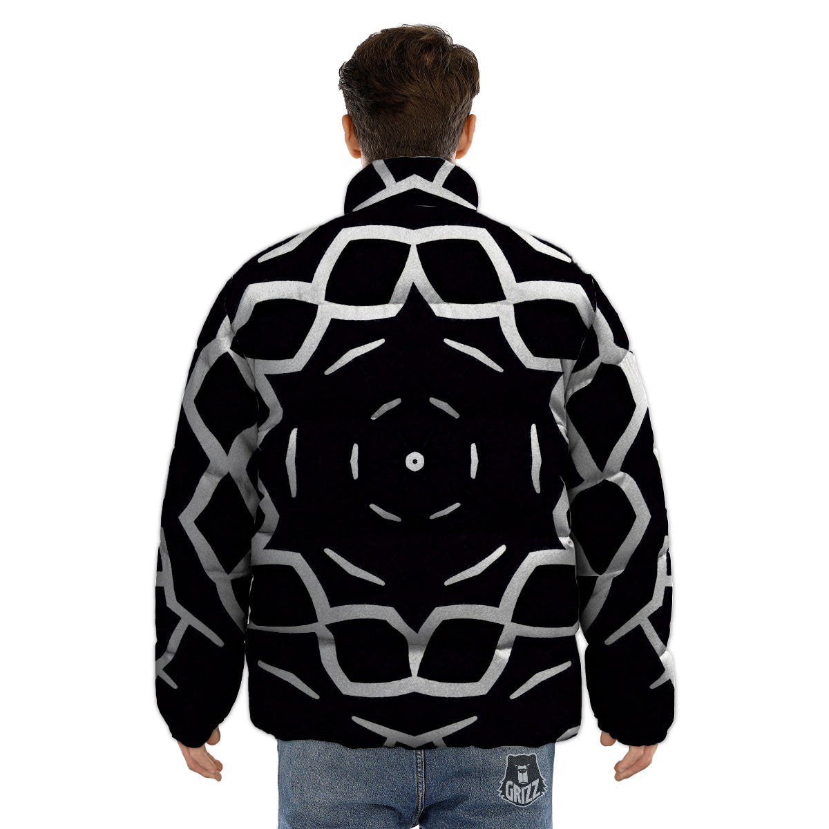 Kaleidoscope Black Print Puffer Jacket-grizzshop