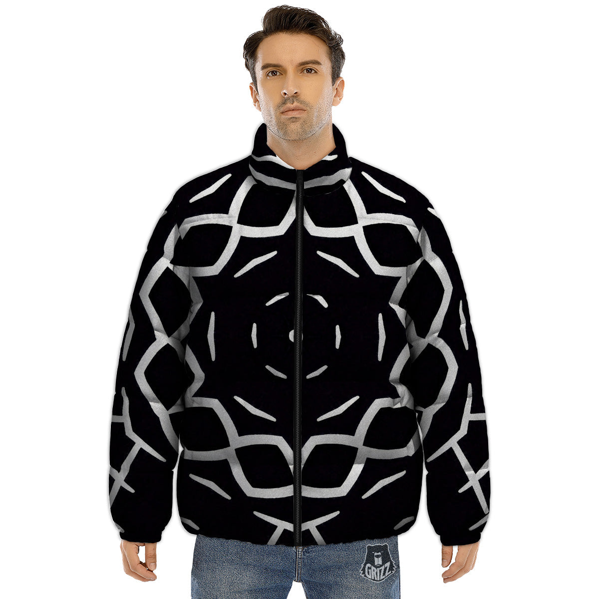 Kaleidoscope Black Print Puffer Jacket-grizzshop