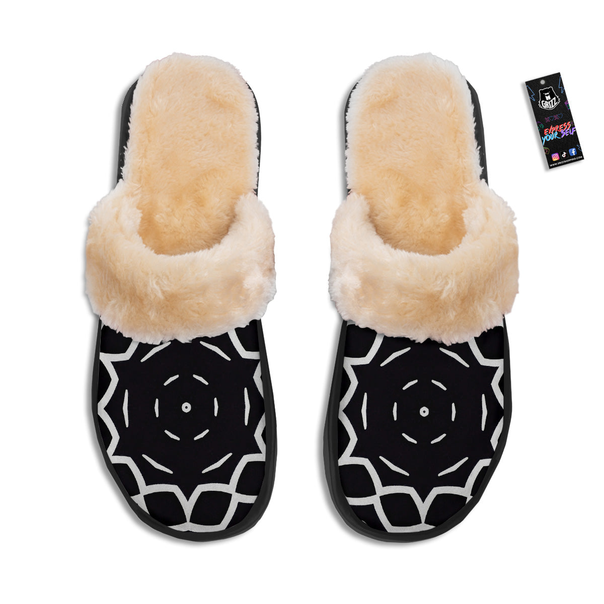 Kaleidoscope Black Print Slippers-grizzshop