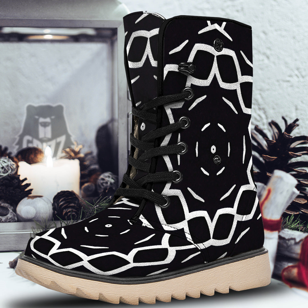 Kaleidoscope Black Print Snow Boots-grizzshop
