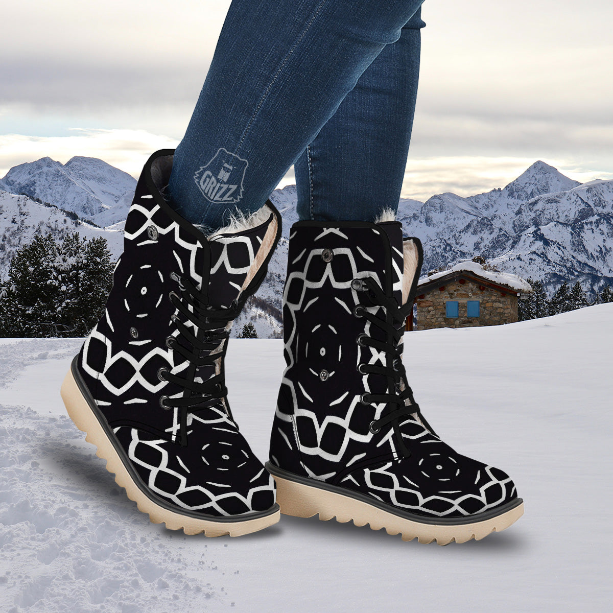 Kaleidoscope Black Print Snow Boots-grizzshop