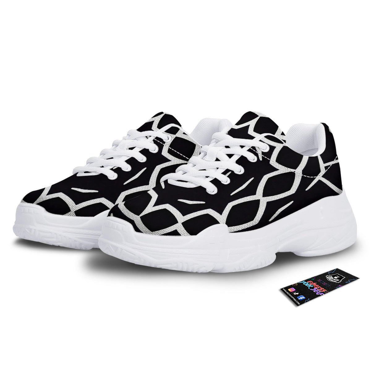 Kaleidoscope Black Print White Chunky Shoes-grizzshop