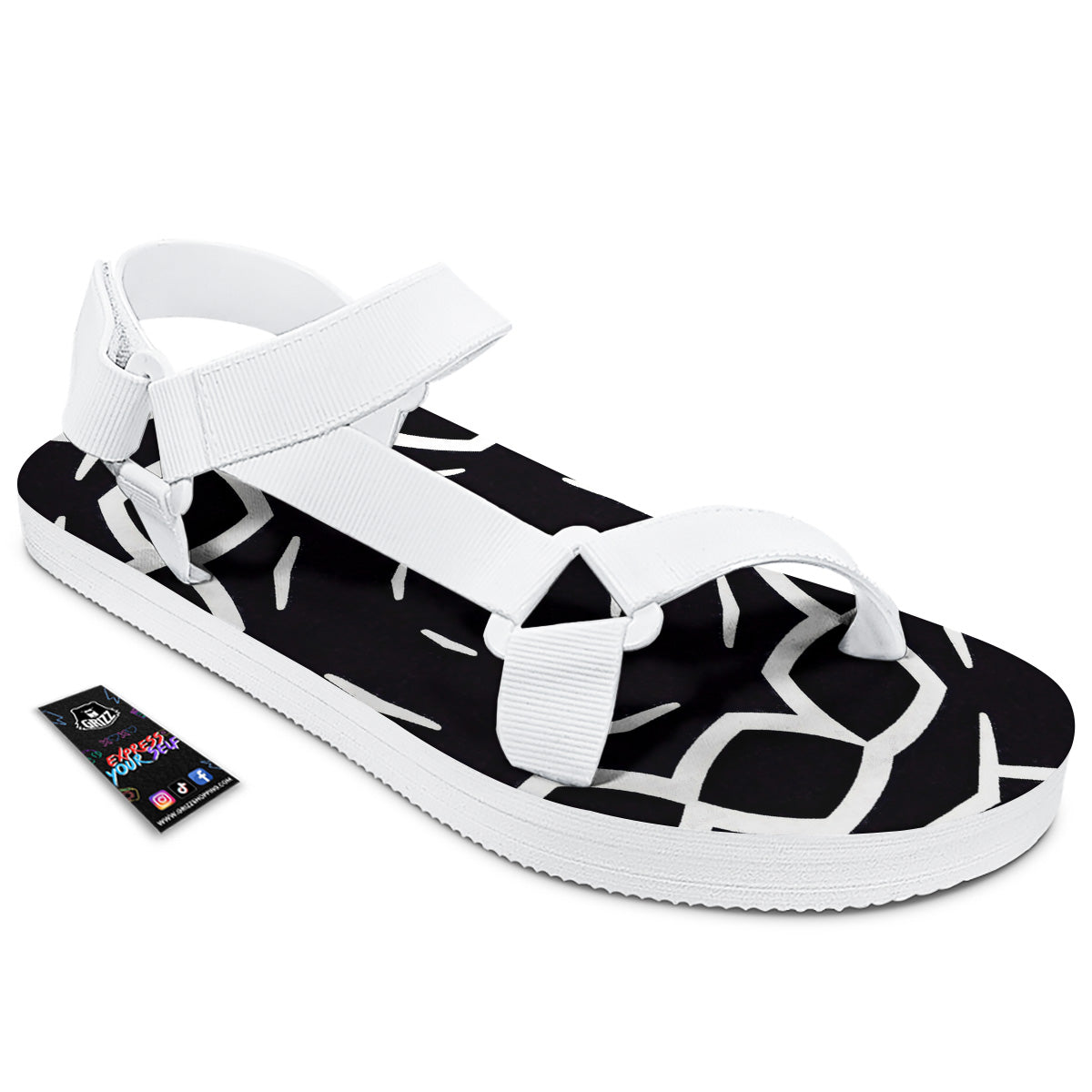 Kaleidoscope Black Print White Open Toe Sandals-grizzshop