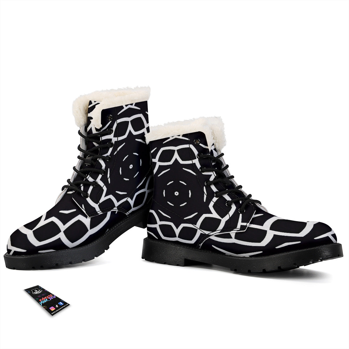 Kaleidoscope Black Print Winter Boots-grizzshop