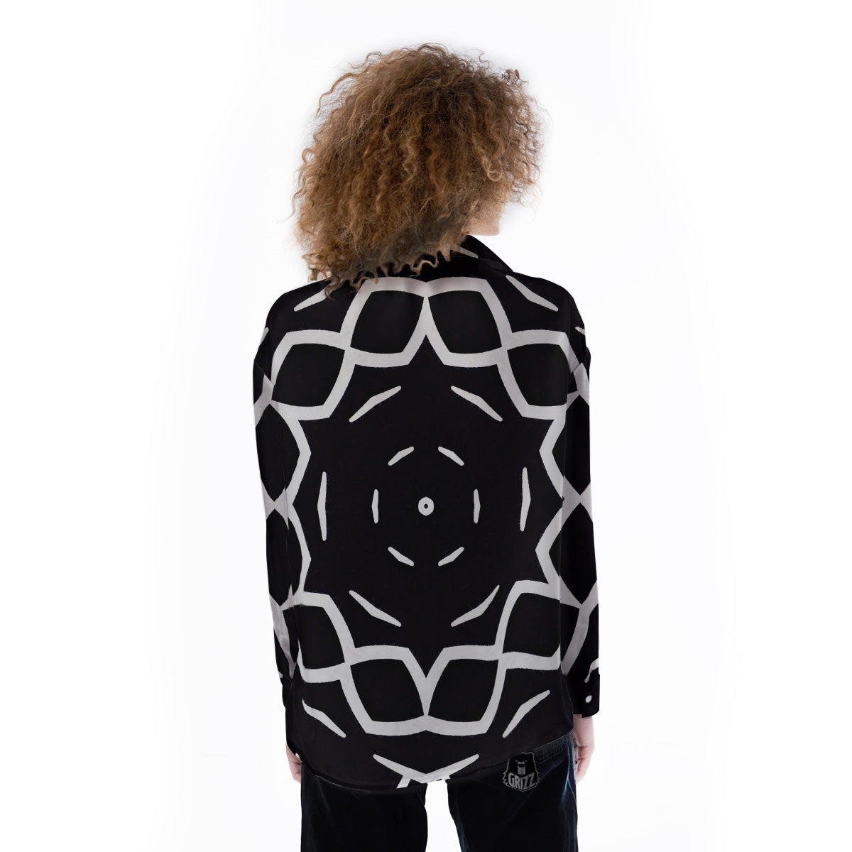 Kaleidoscope Black Print Women's Long Sleeve Shirts-grizzshop