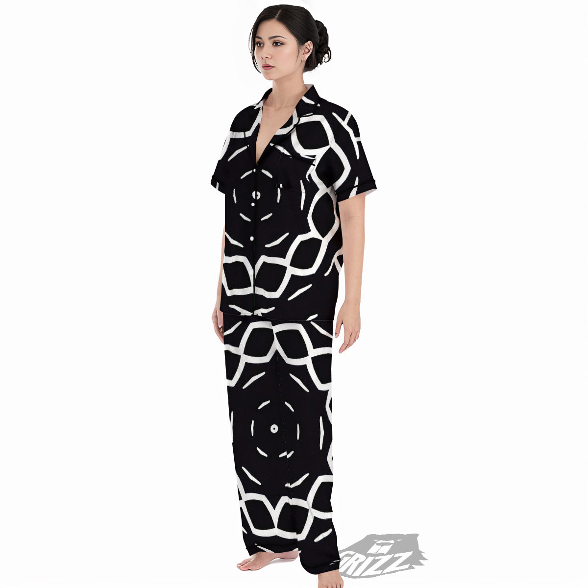 Kaleidoscope Black Print Women's Pajamas Set-grizzshop