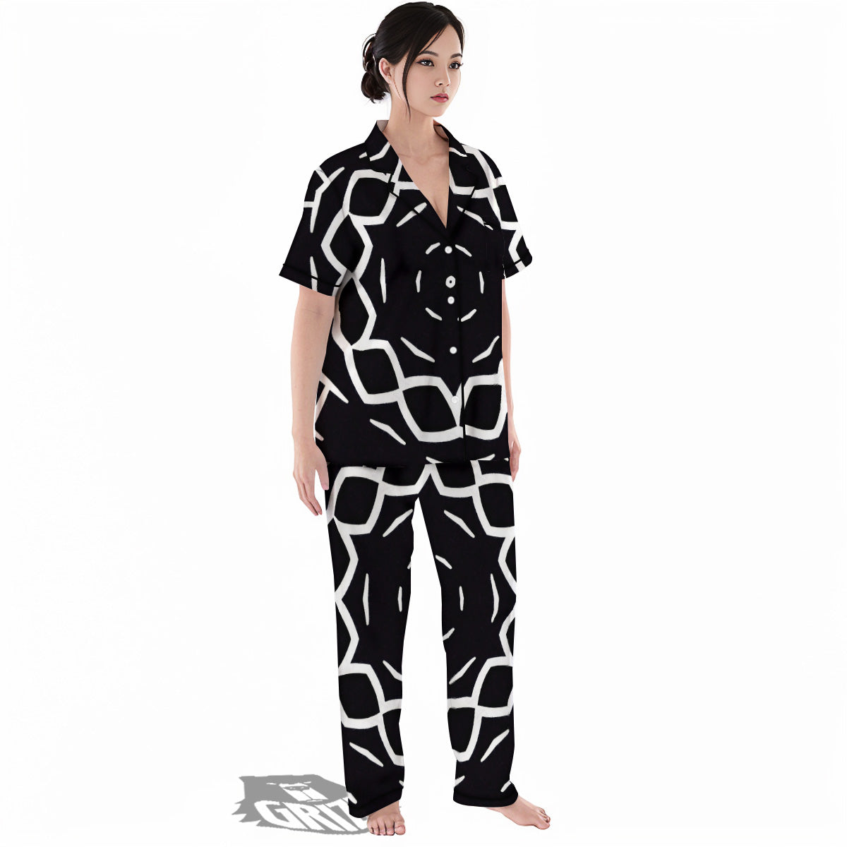 Kaleidoscope Black Print Women's Pajamas Set-grizzshop