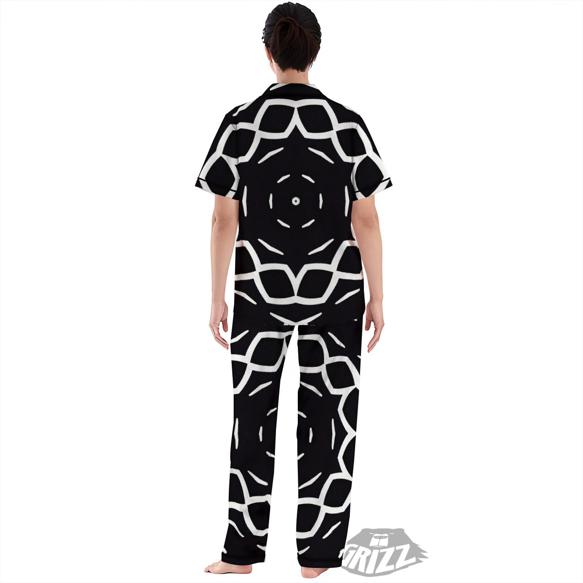 Kaleidoscope Black Print Women's Pajamas Set-grizzshop