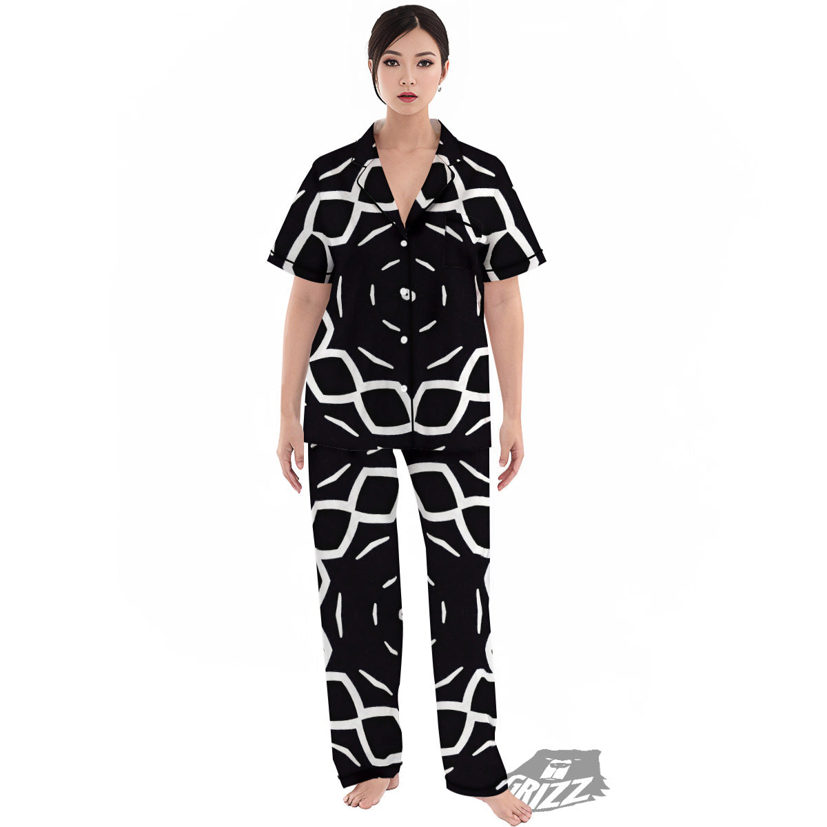 Kaleidoscope Black Print Women's Pajamas Set-grizzshop