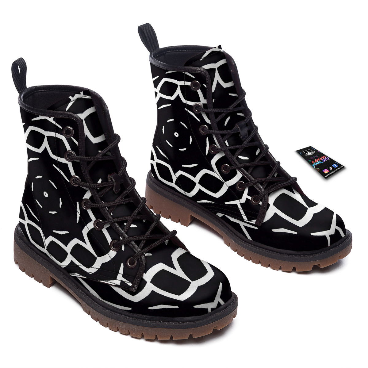 Kaleidoscope Black Print Work Boots-grizzshop