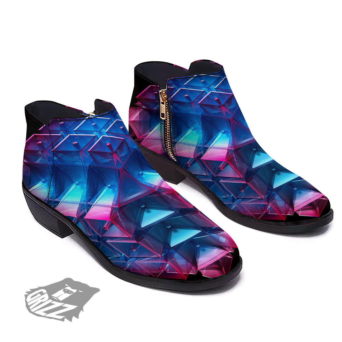 Kaleidoscope Blue And Purple Print Ankle Boots-grizzshop