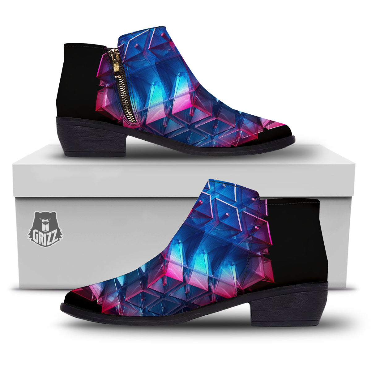 Kaleidoscope Blue And Purple Print Ankle Boots-grizzshop