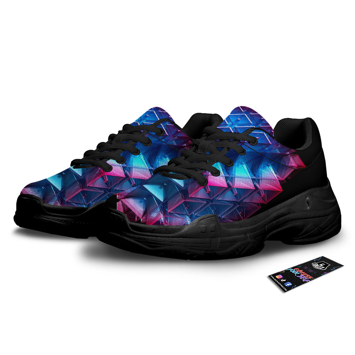 Kaleidoscope Blue And Purple Print Black Chunky Shoes-grizzshop