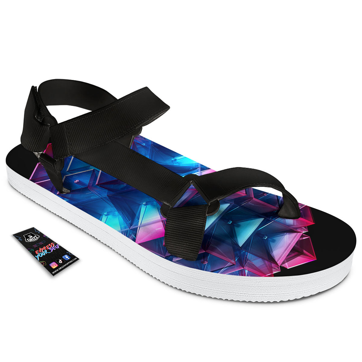 Kaleidoscope Blue And Purple Print Black Open Toe Sandals-grizzshop