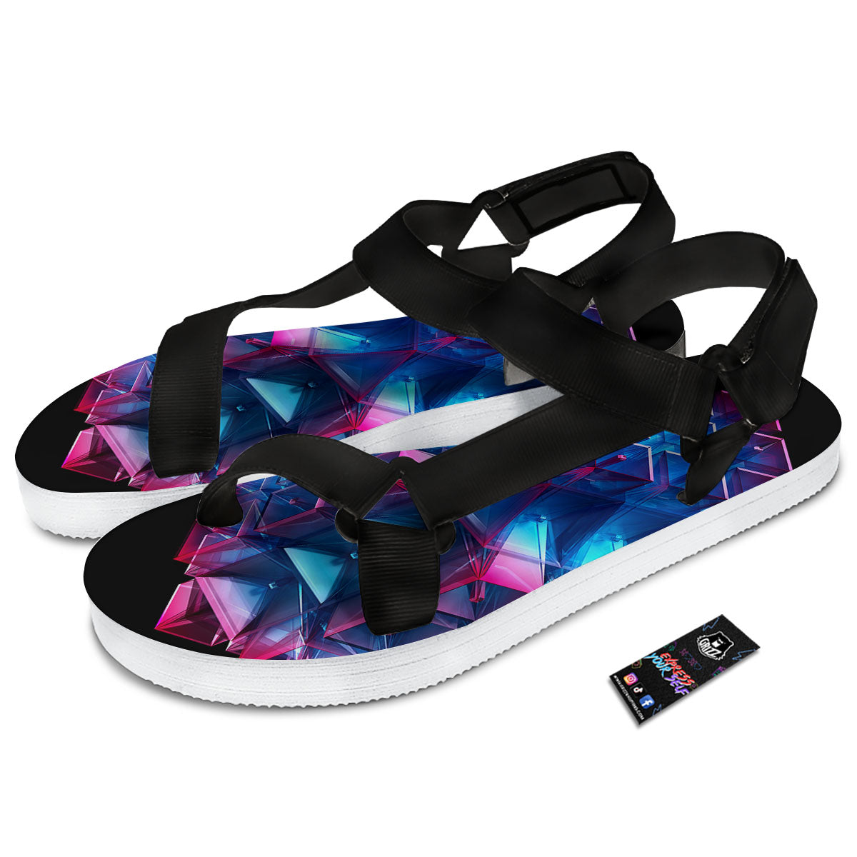 Kaleidoscope Blue And Purple Print Black Open Toe Sandals-grizzshop