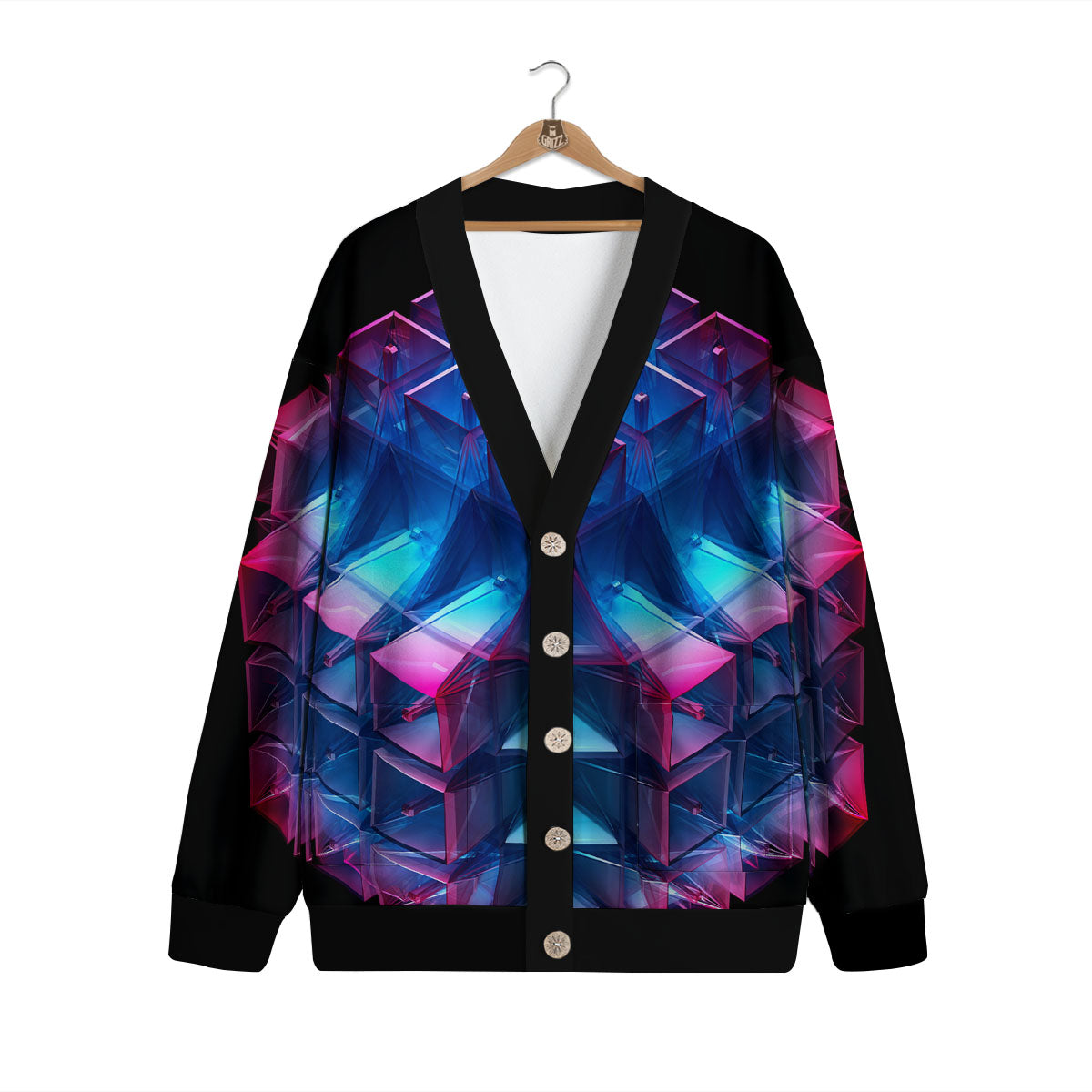 Kaleidoscope Blue And Purple Print Cardigan-grizzshop