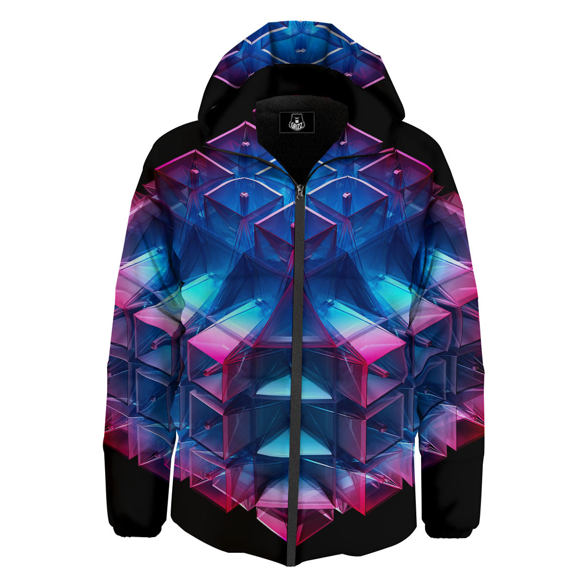 Kaleidoscope Blue And Purple Print Down Jacket-grizzshop