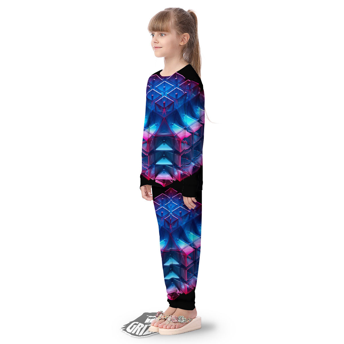 Kaleidoscope Blue And Purple Print Kid's Pajamas-grizzshop