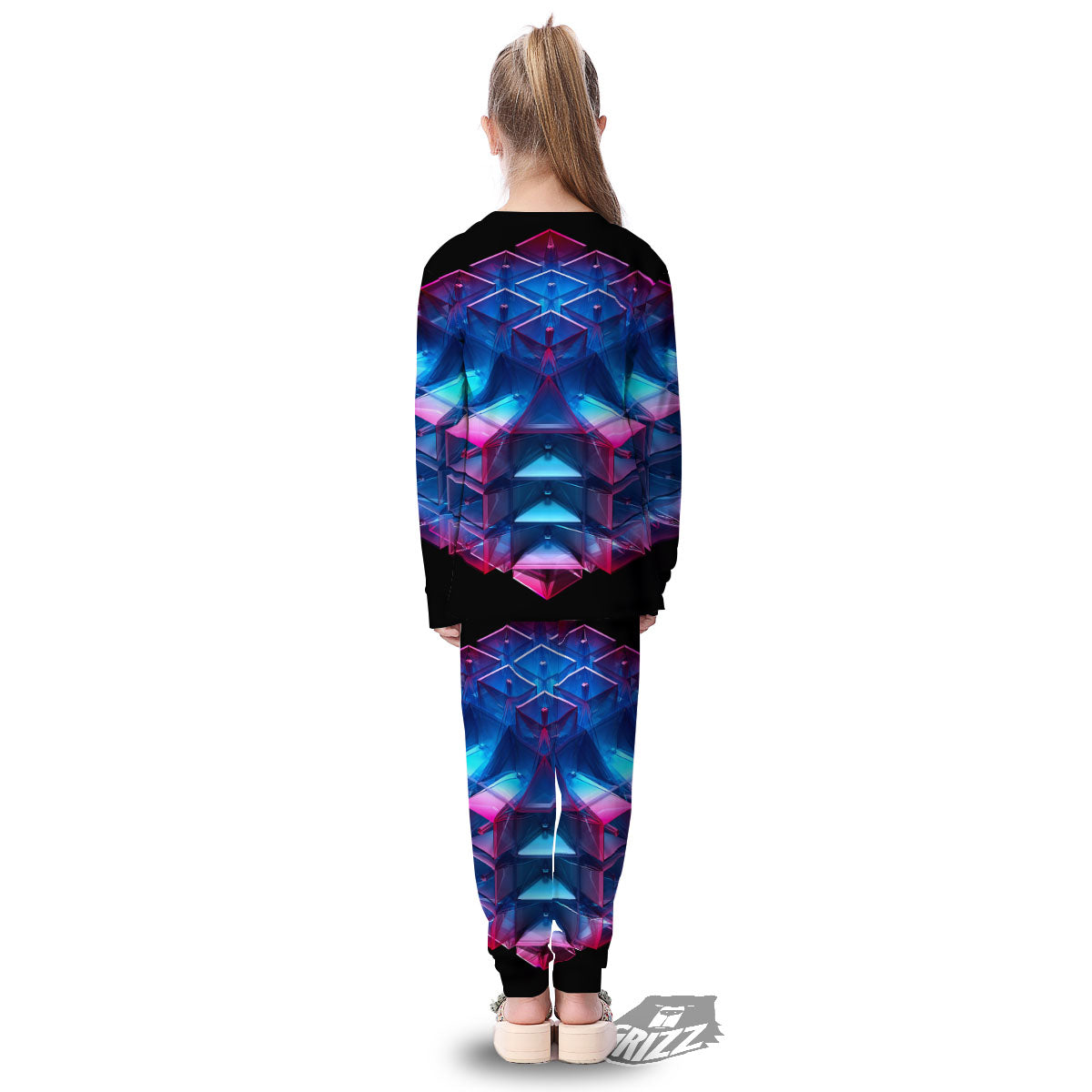 Kaleidoscope Blue And Purple Print Kid's Pajamas-grizzshop