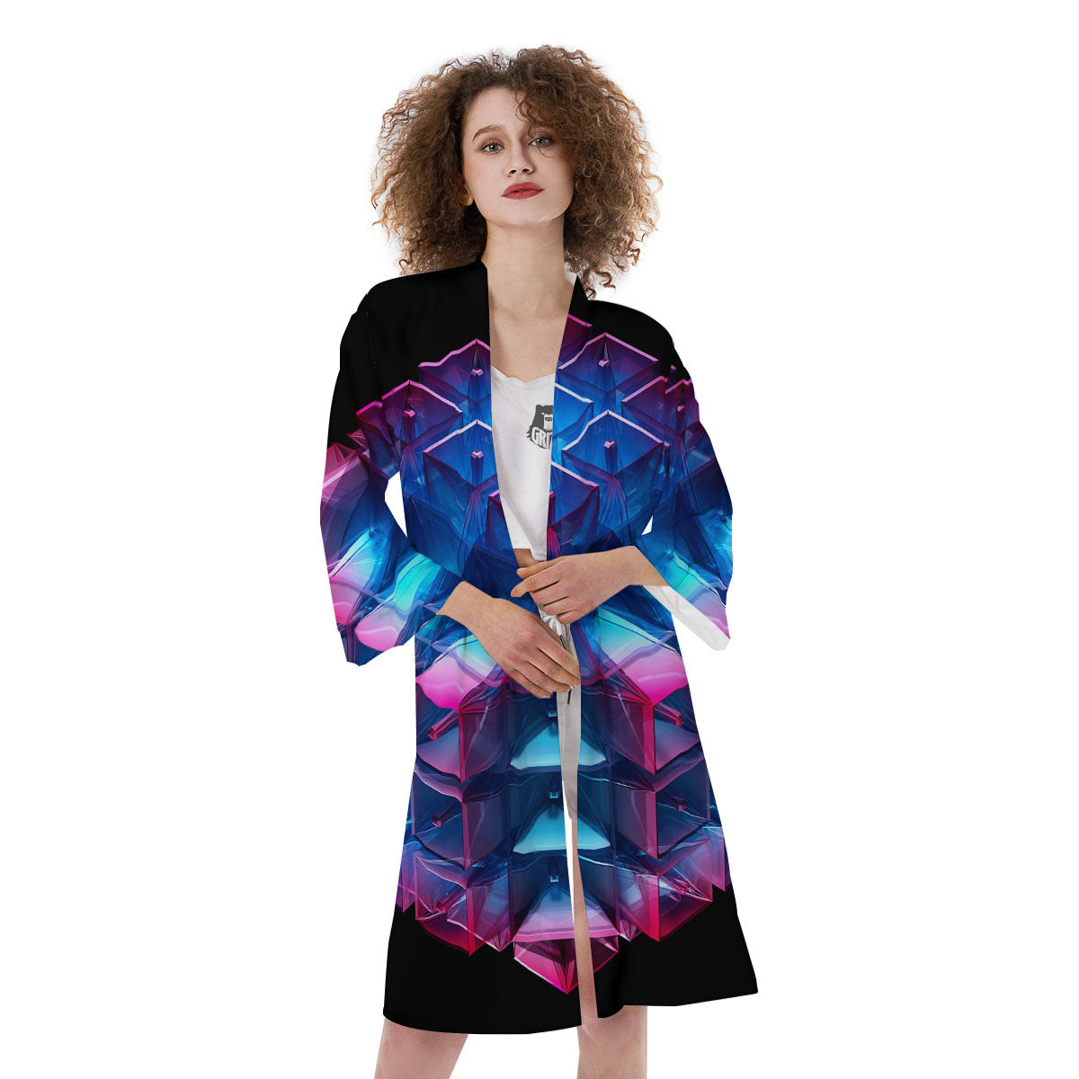Kaleidoscope Blue And Purple Print Kimono-grizzshop