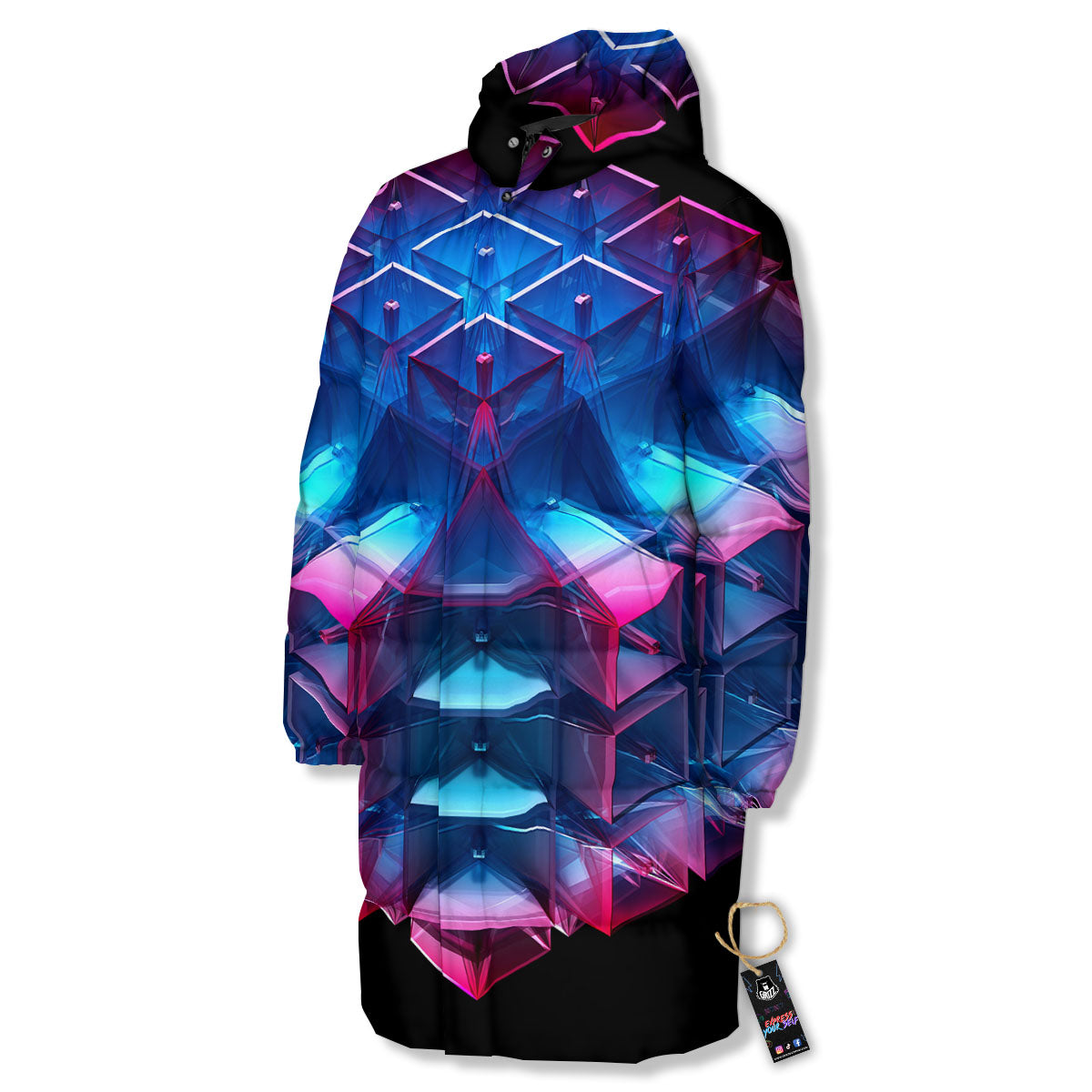 Kaleidoscope Blue And Purple Print Long Down Jacket-grizzshop