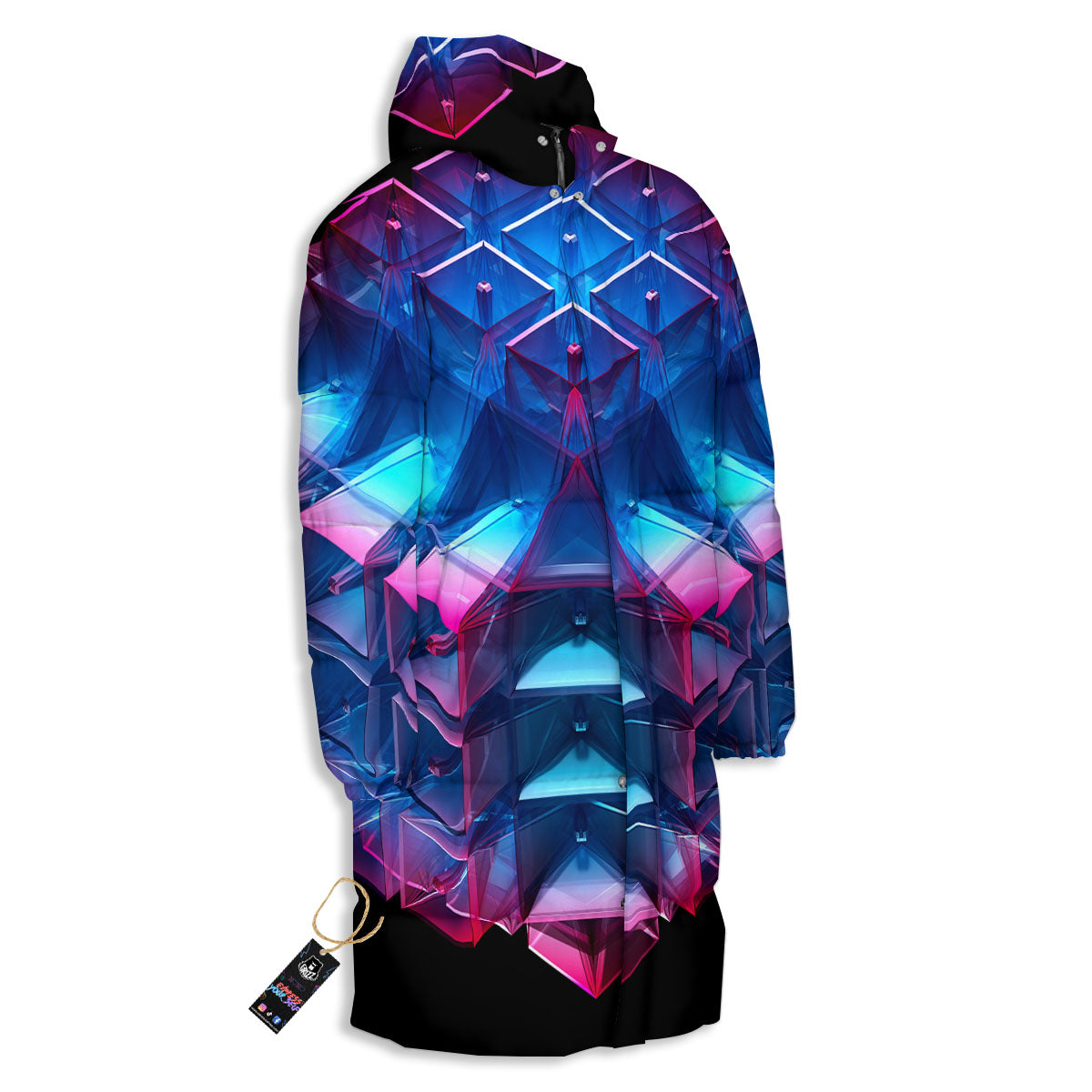 Kaleidoscope Blue And Purple Print Long Down Jacket-grizzshop