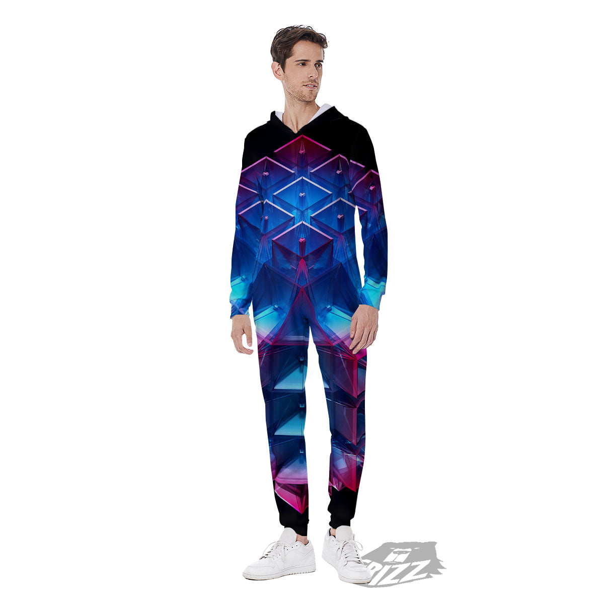 Kaleidoscope Blue And Purple Print Men's Jumpsuit-grizzshop