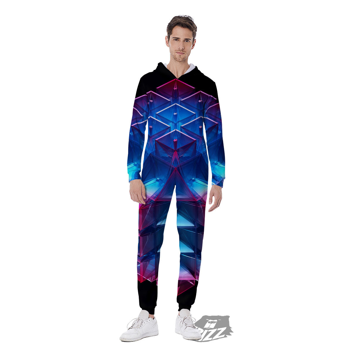 Kaleidoscope Blue And Purple Print Men's Jumpsuit-grizzshop