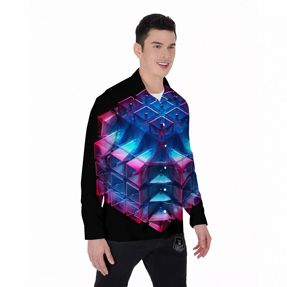 Kaleidoscope Blue And Purple Print Men's Long Sleeve Shirts-grizzshop