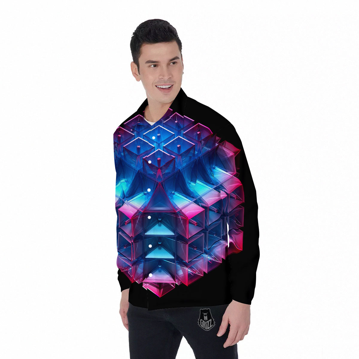 Kaleidoscope Blue And Purple Print Men's Long Sleeve Shirts-grizzshop