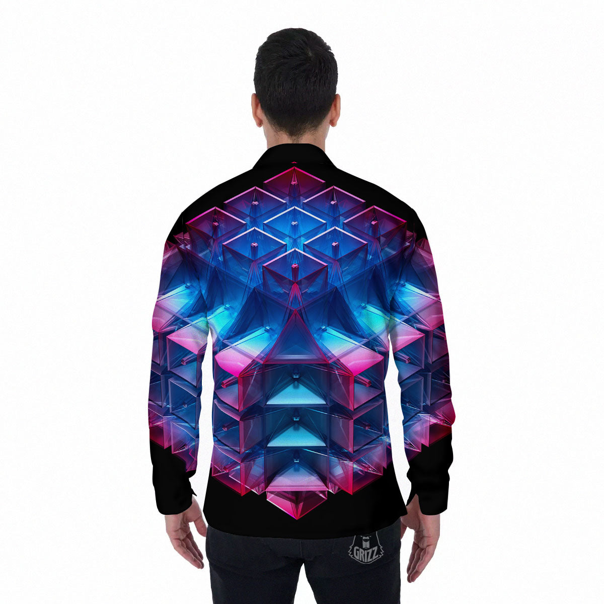 Kaleidoscope Blue And Purple Print Men's Long Sleeve Shirts-grizzshop