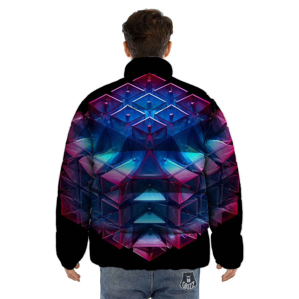 Kaleidoscope Blue And Purple Print Puffer Jacket-grizzshop