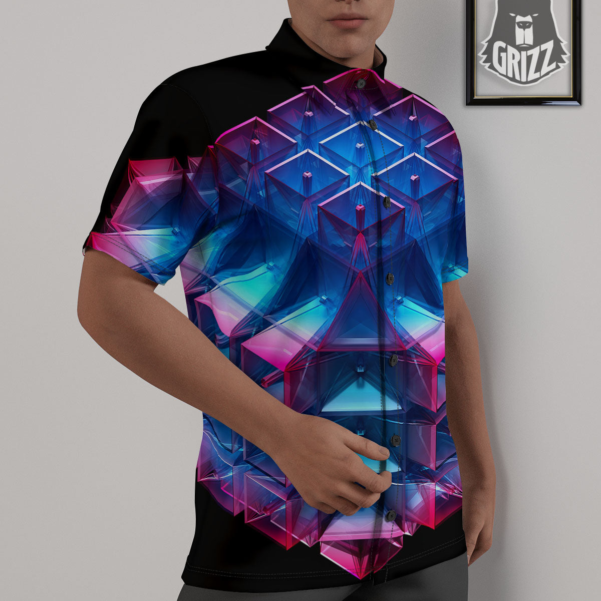 Kaleidoscope Blue And Purple Print Untucked Shirts-grizzshop