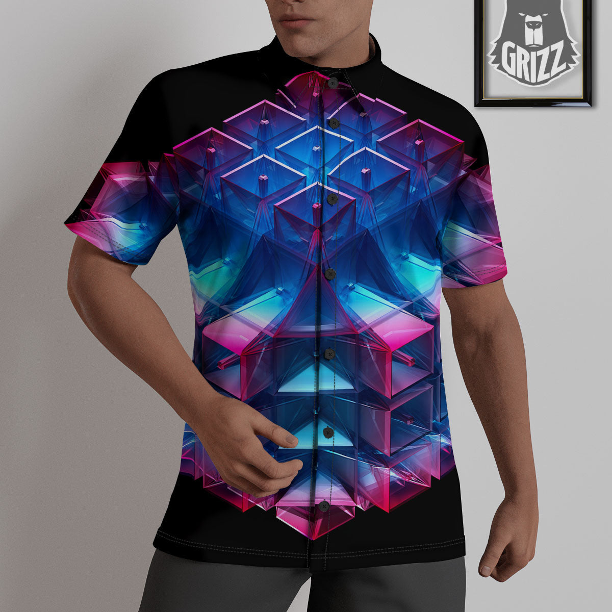 Kaleidoscope Blue And Purple Print Untucked Shirts-grizzshop